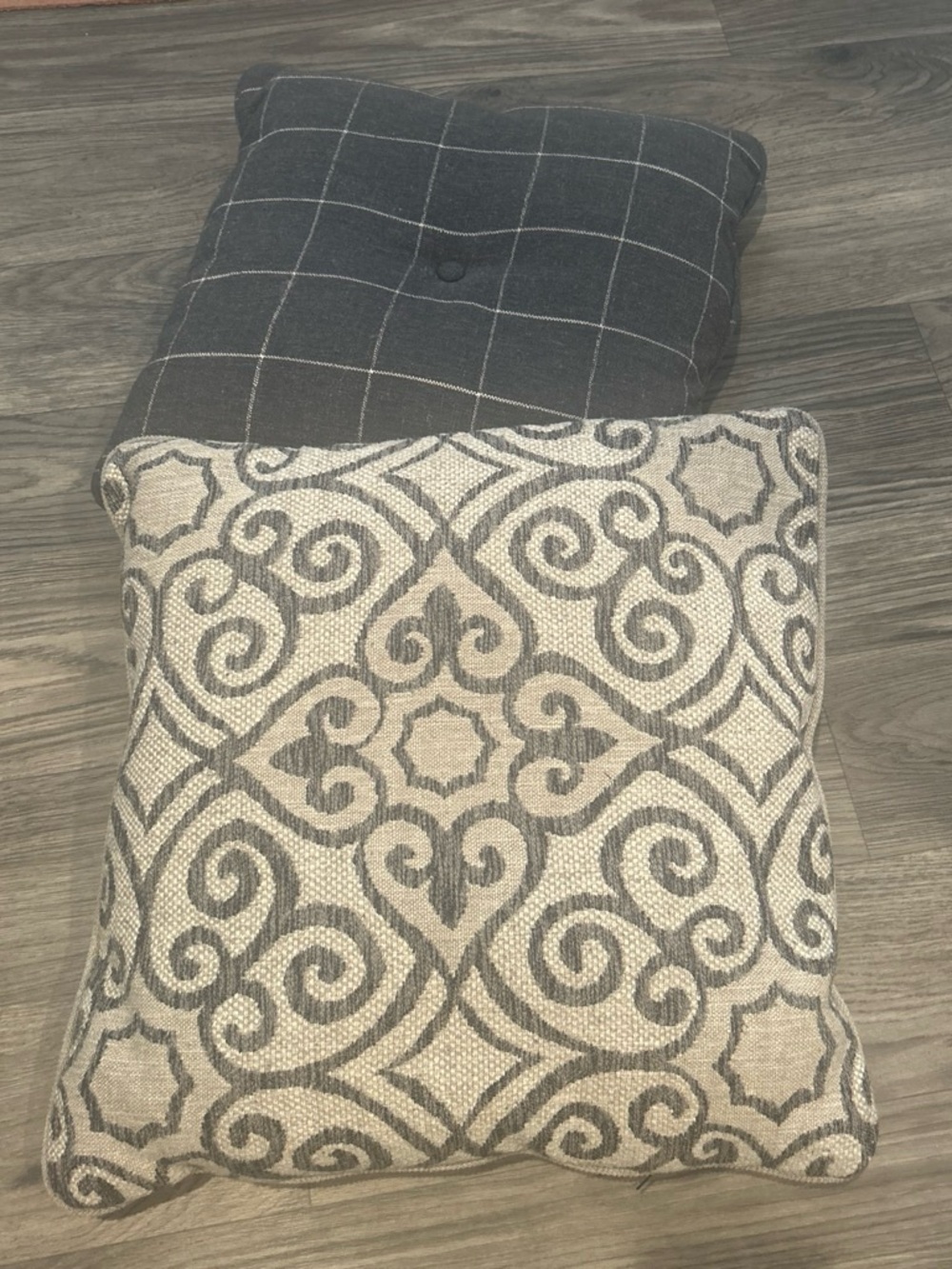Neutral Scroll Pattern Decorative Throw Pillows set of 2 - Gray and Cream